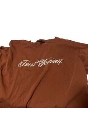 Forever 21 Women’s Brown Long Sleeve Tee White “Trust Yourself” Script Font L